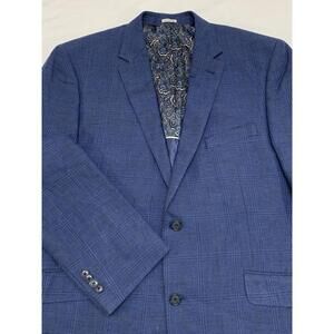 Joseph Abboud Blue Windowpane Plaid 100% Linen Blazer Sport Coat Men’s 44L EUC
